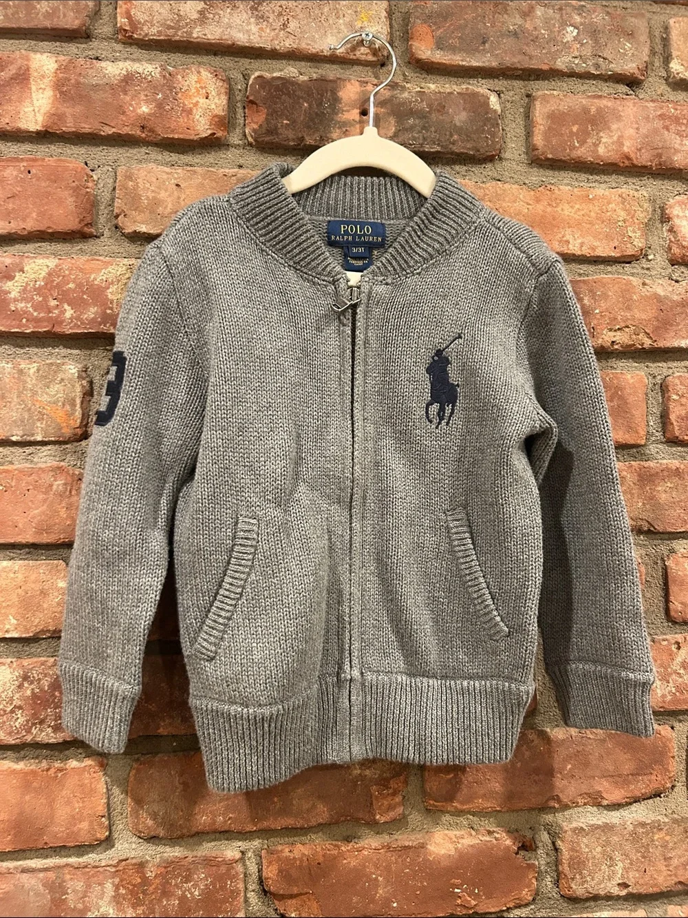 Polo by Ralph Lauren Gray Knit Zip Sweater with Navy Pony